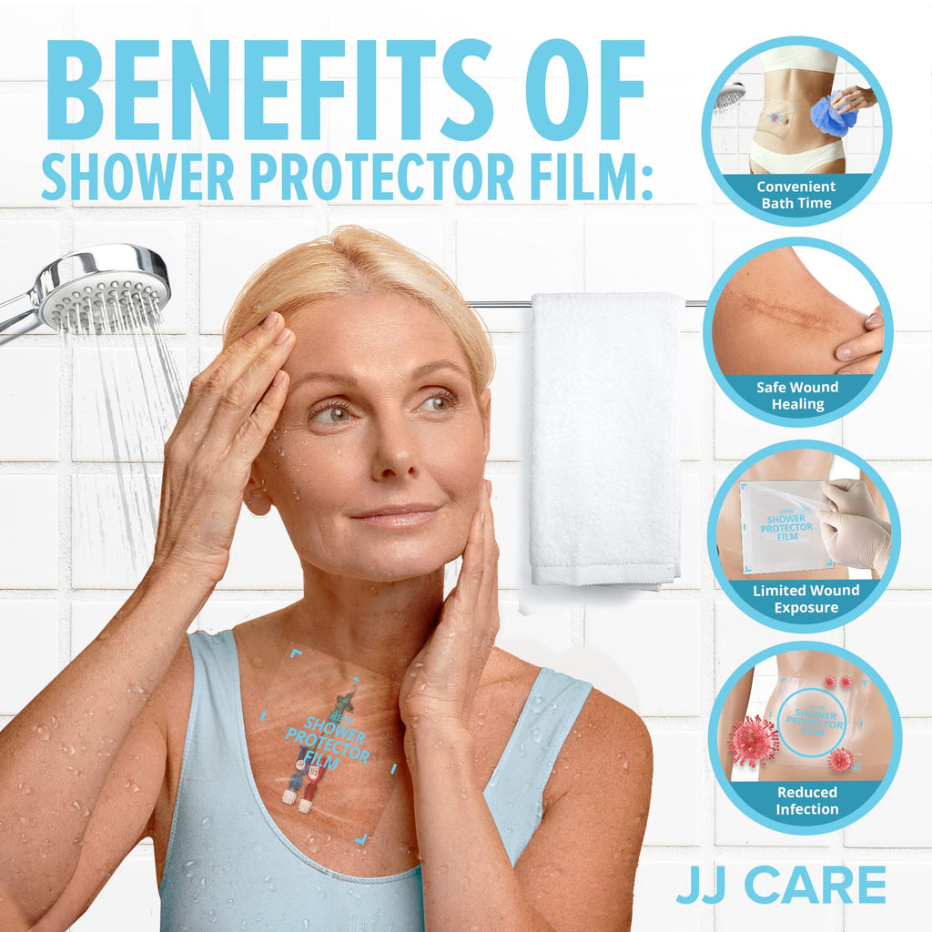 JJ CARE Shower Protector [Pack of 7], 9x9 Dialysis Catheter Shower Shileds Wound Cover, PICC Line Water Barrier, Colostomy Waterproof Bandage Protector, 1 Week Supply