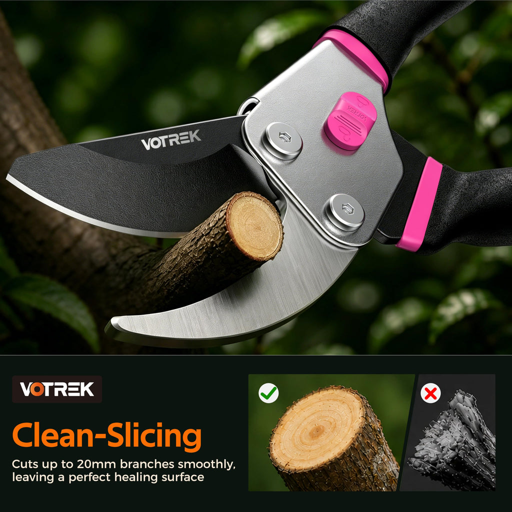 VOTREK® 8.5" Bypass Pruning Shears, Jam-Proof Spring Clippers for Roses