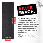 Extra Rough Exfoliating Washcloth - Extreme Body & Back Scrubber for Shower, Hygienic, Long 1 Black & 1 Grey, Men or Women, 2 Count Pack