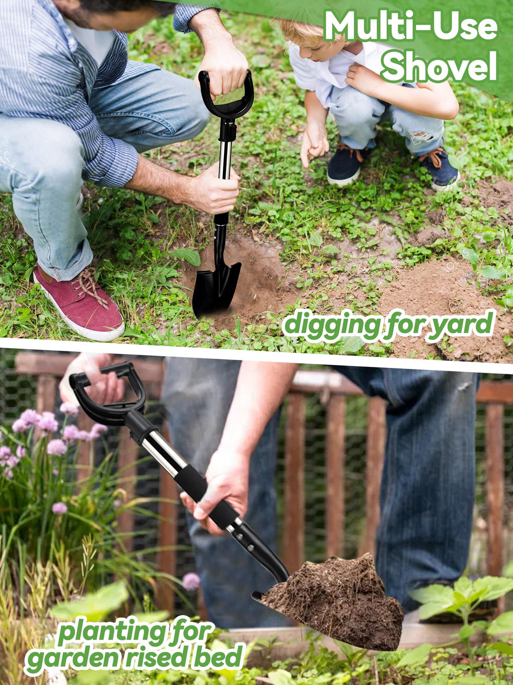 Shovel, Garden Shovels for Digging Gardening Heavy Duty, 31 inch Small Short Metal Shovel with D-Handle, Sharp Round Point Blade, Comfort Grip, Camping, Off Road, Soil, Kids Sand Beach Mini Spade Tool