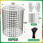 12-gauge Wire Pre-Bent Quick Setup Plant Protectors from Animals -14''H *13''Dia Chicken Wire Plant Cages to Keep Rabbits Deers Squirrels Out, Garden Bunny Barricades with Zip Ties Stakes, 10Pack