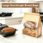 100 Pack Extra Large Paper Bread Bags for Homemade Bread Sourdough Bags, 12.2x10.6x6.1 Inches Resealable Tin Tie Tab Lock Bakery Loaf Bag with Window, Baked Goods Packaging for Gifting and Bake Sale