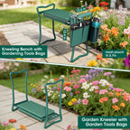 2-in-1 Garden Kneeler with Umbrella, Garden Kneeling Bench & Green Umbrella, Portable Garden Stool Loads Capacity 330lb and Garden Tools Bag with bottle holder, Gardening Gifts for Women,Men,Seniors