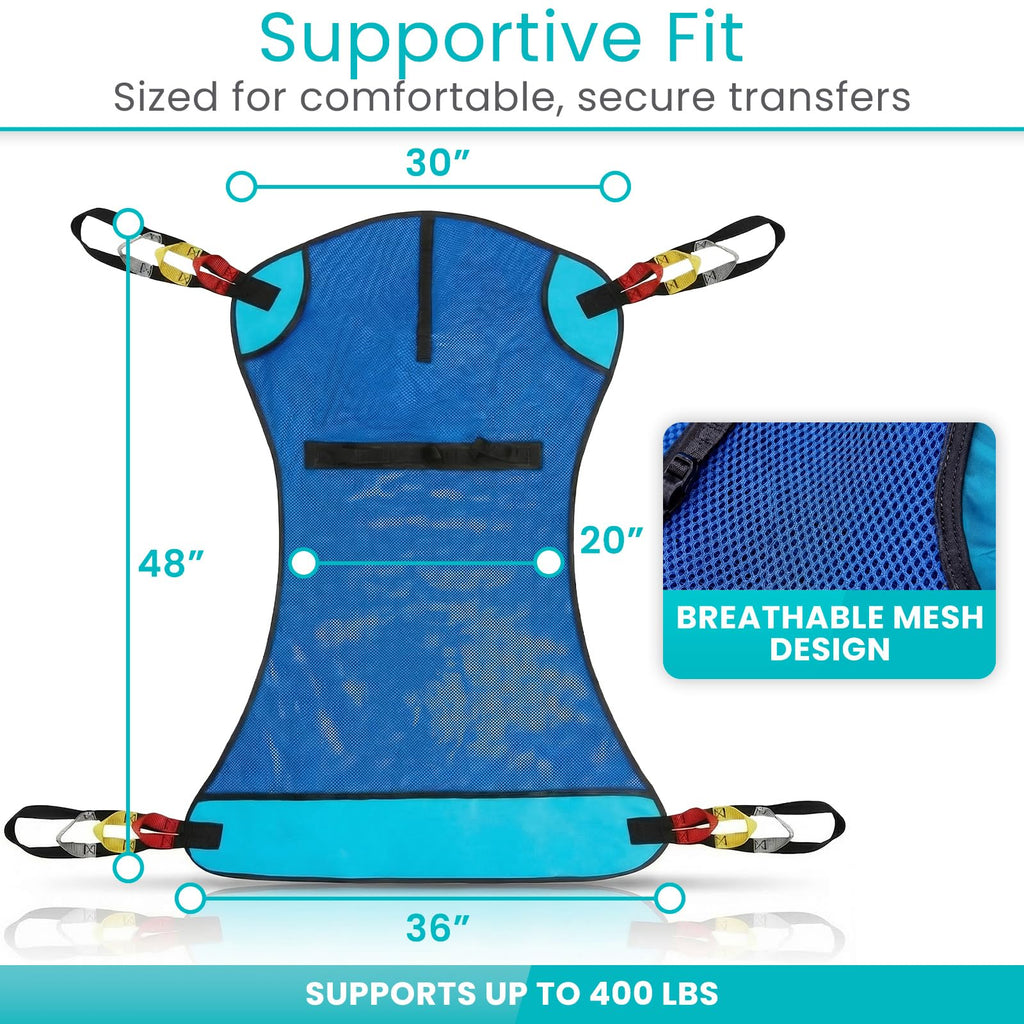Vive Patient Lift Sling - Full Body Mesh Transfer Sling for Showering & Home Use - Hoyer Lift Pad for Elderly, Disabled, Bariatric - Patient Transfer Assist Device Blanket for Bed Positioning, Lifting