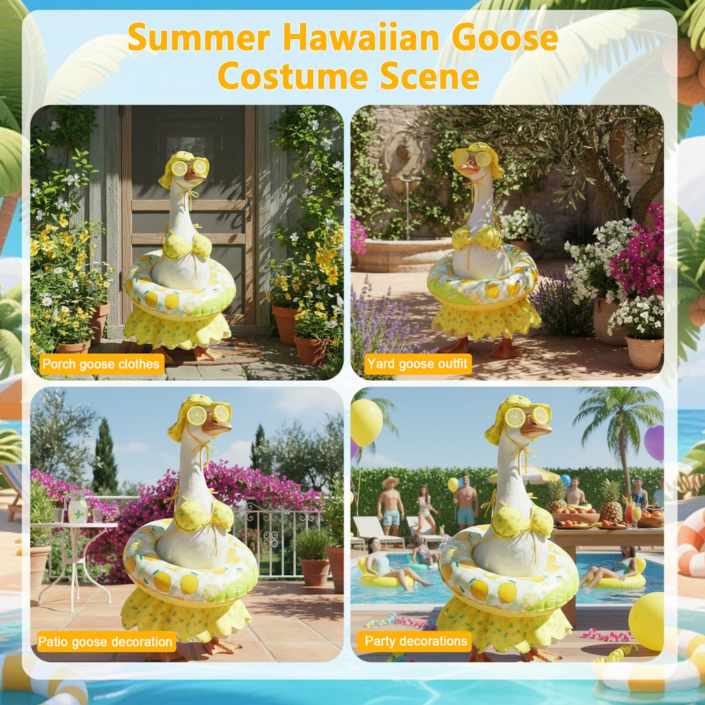 Summer Porch Goose Outfit Set for 23'' Cement Plastic Lawn Goose Statue,Funny Lemon Bikini Clothes with Inflatable Swim Ring, Sun Hat & Glasses, Cute Beach-Themed Decor for Outdoor Yard Statues