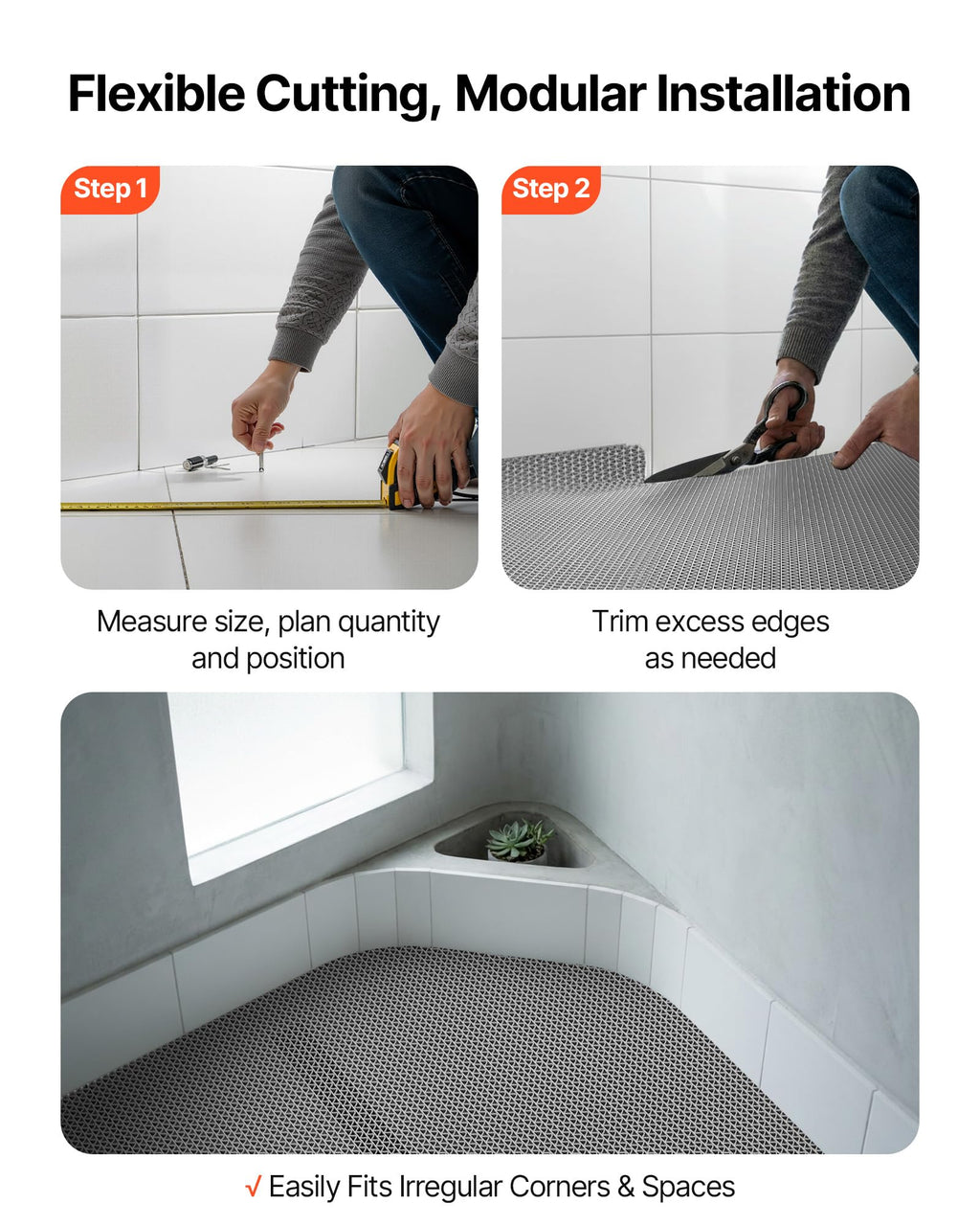 VEVOR Drainage Mat, 3 x 10 ft, PVC Non Slip Commercial Floor Mat, Wet Area Water Drain Splash Matting Hollow Doormat Roll, for Outdoor Indoor Restaurant Swimming Pool Patio Bathroom Washroom, Gray
