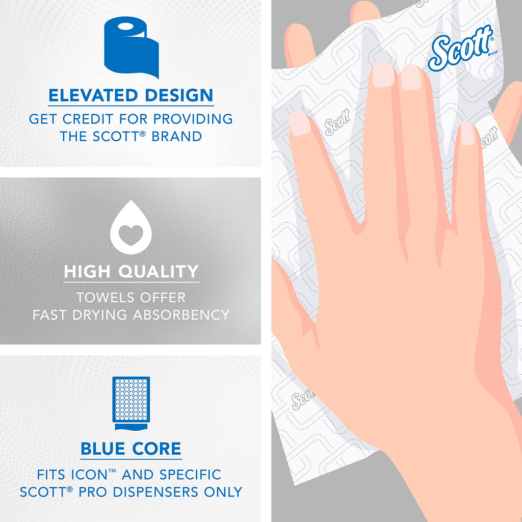 Scott Professional High-Capacity Hard Roll Paper Towels, Bulk (25702), Hardwound, Elevated Design, Absorbency Pockets, White, for ScottBrand Blue Core Dispensers (6 Rolls at 1,150' Each, 6,900'/Case)