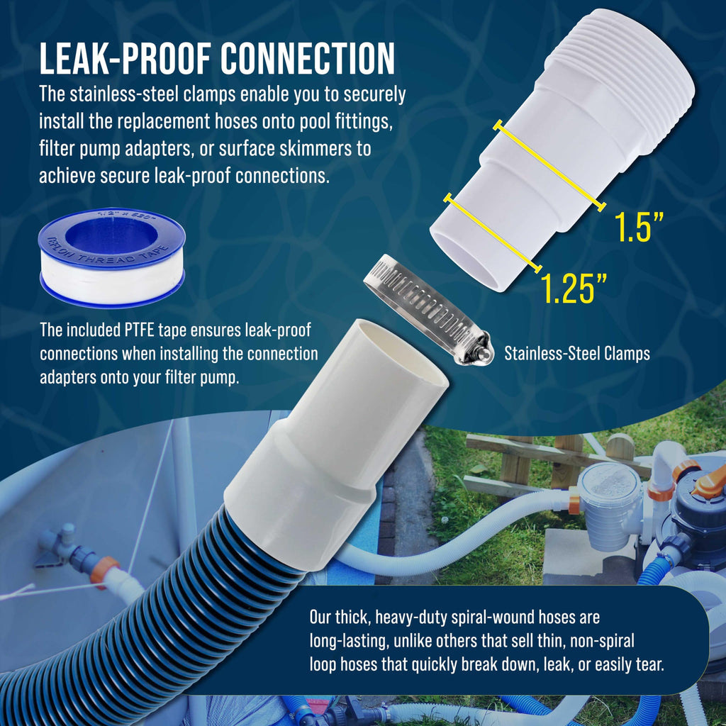 U.S. Pool Supply 1.5" Heavy-Duty Above Ground Pool Hose Replacement Kit - 3 Foot and 6 Foot Hoses, 2 Connection Adapters, 4 Clamps - Compatible with Intex Pool Filter Pumps