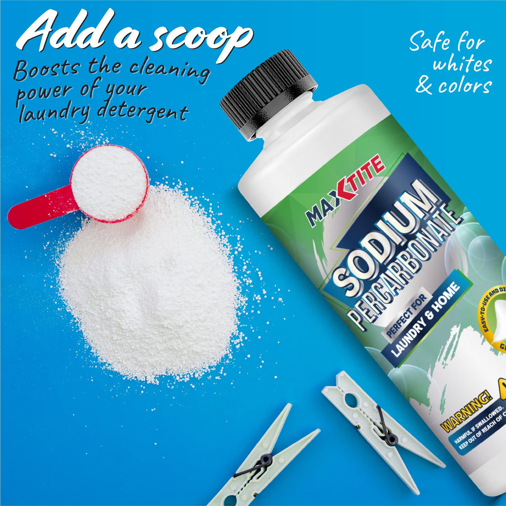 MAXTITE Sodium Percarbonate (10 lbs) - 100% Pure - Solid Hydrogen Peroxide/Oxygenated Bleach - Multi-Use Cleaner for Home & Laundry - HDPE container w/Resealable Child Resistant Cap