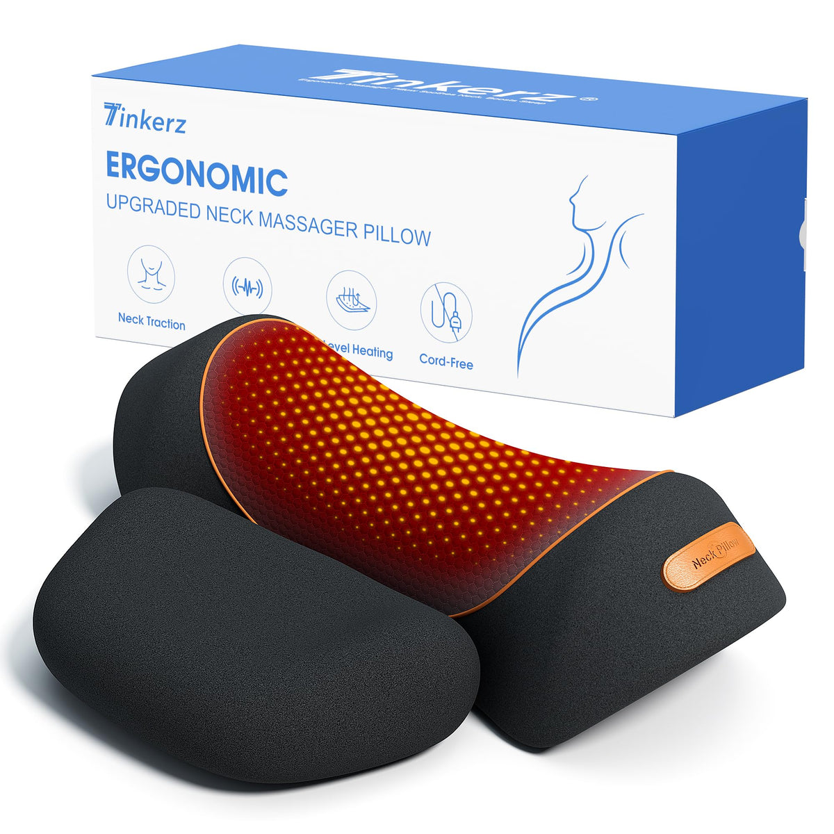 3 in-1 Cordless Neck Massager Pillow with Heat, Vibration & Traction