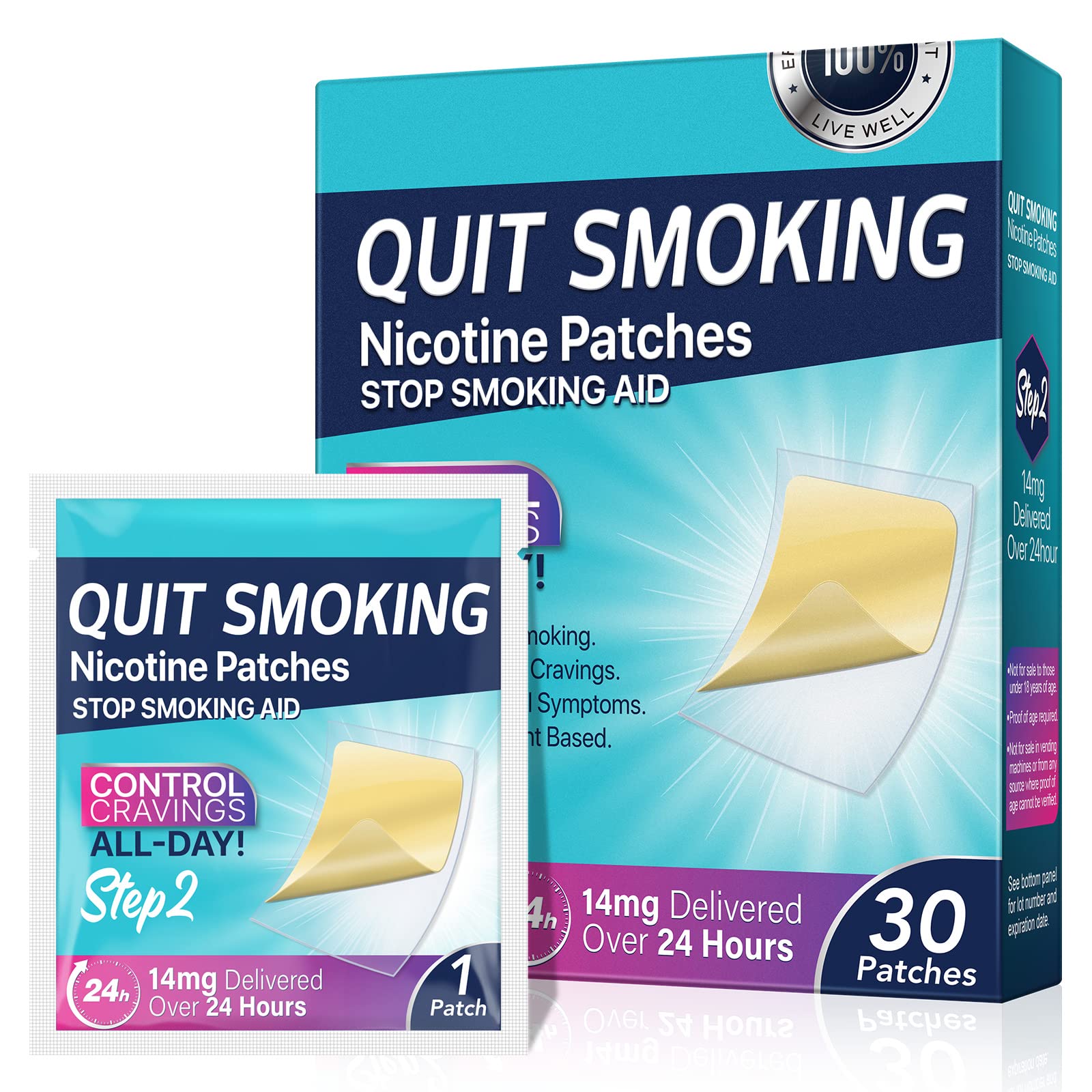 14mg Quit Smoking Patches, Step 2 Stop Smoking Aids Patches, 30 Count Transdermal System Patch, Quit Smoking Stickers that Work with 2 Weeks, Easy and Effective Help to Quit