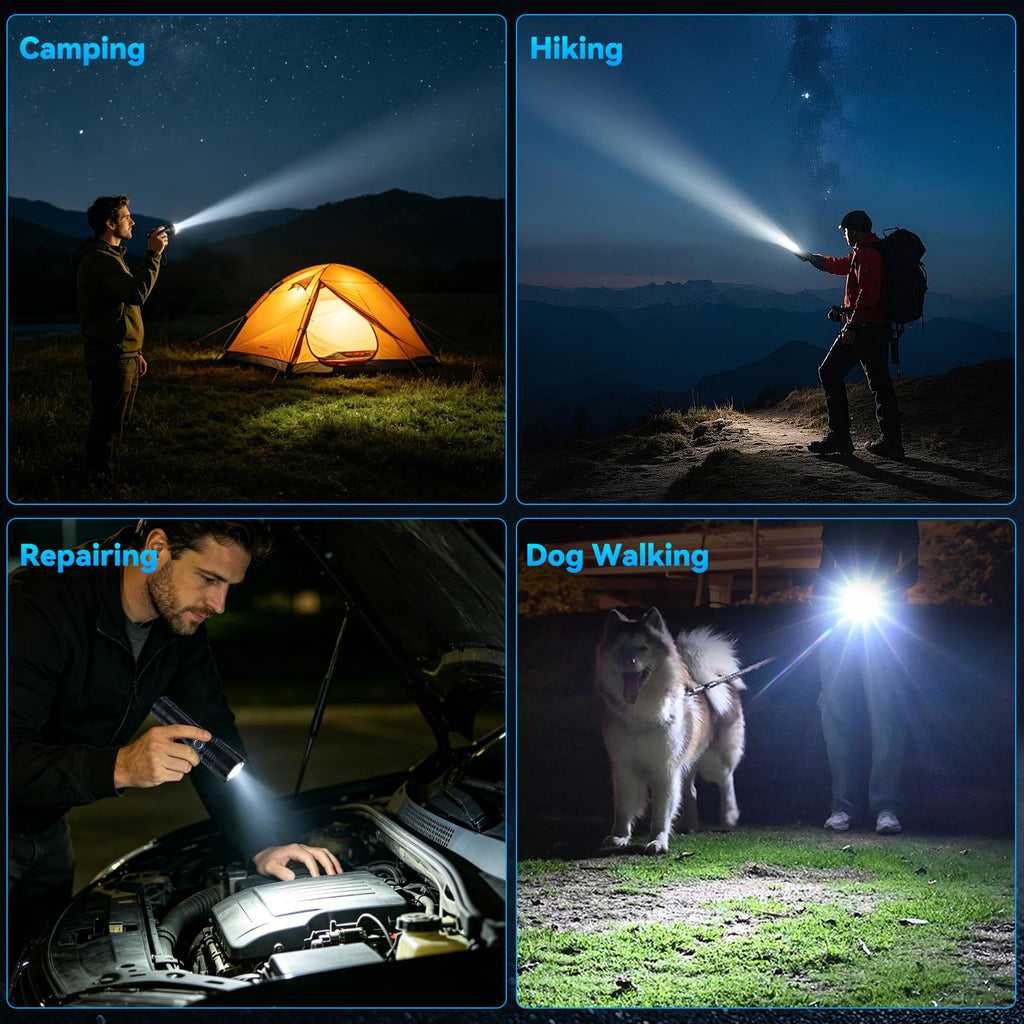 BESTSUN Rechargeable Flashlights 1000 High Lumens 2 Pack, Super Bright Tactical Flashlight 3 Modes with Power Display, Waterproof Zoomable LED Flash Light for Home Emergencies Camping Hiking