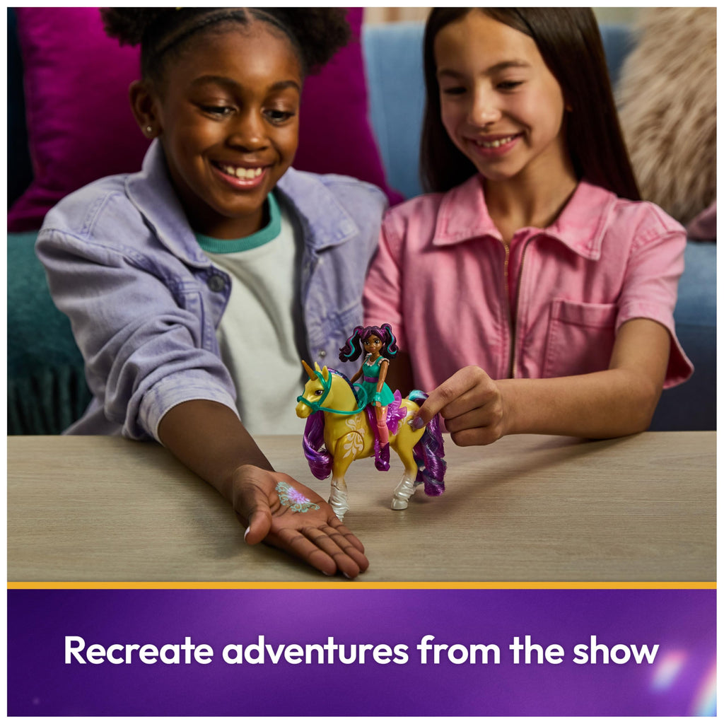 Unicorn Academy, Ava & Plant Magic Leaf with Light-up Effect, 2 Riding Accessories, Dolls & Unicorn Toys for Girls Ages 4 and up