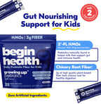 Begin Health Growing Up® Prebiotics for Kids 84-Packs | Prebiotic Soluble Powder Stool Softeners & Digestive Gut Health Supplement | Ideal to Mix with Kids Daily Beverages and Soft Foods - Unflavored