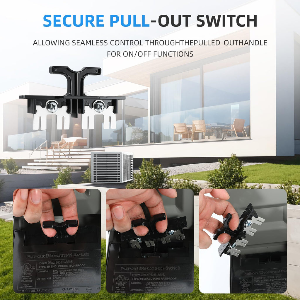 CHGAOY 60 Amp AC Disconnect Switch Outdoor 120/240VAC Pull Out Switch Waterproof Metal Box for Air Conditioning Fused (Fuse not Included)