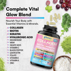 Parrox Collagen Peptides Types I, II, III, V & X, MCG Biotin, Keratin, Hyaluronic Acid, MSM, Zinc, Grape Seed Extract, Quercetin, Vitamin A, Vitamin C, Vitamin E, Magnesium, Folic Acid (270 Capsules)