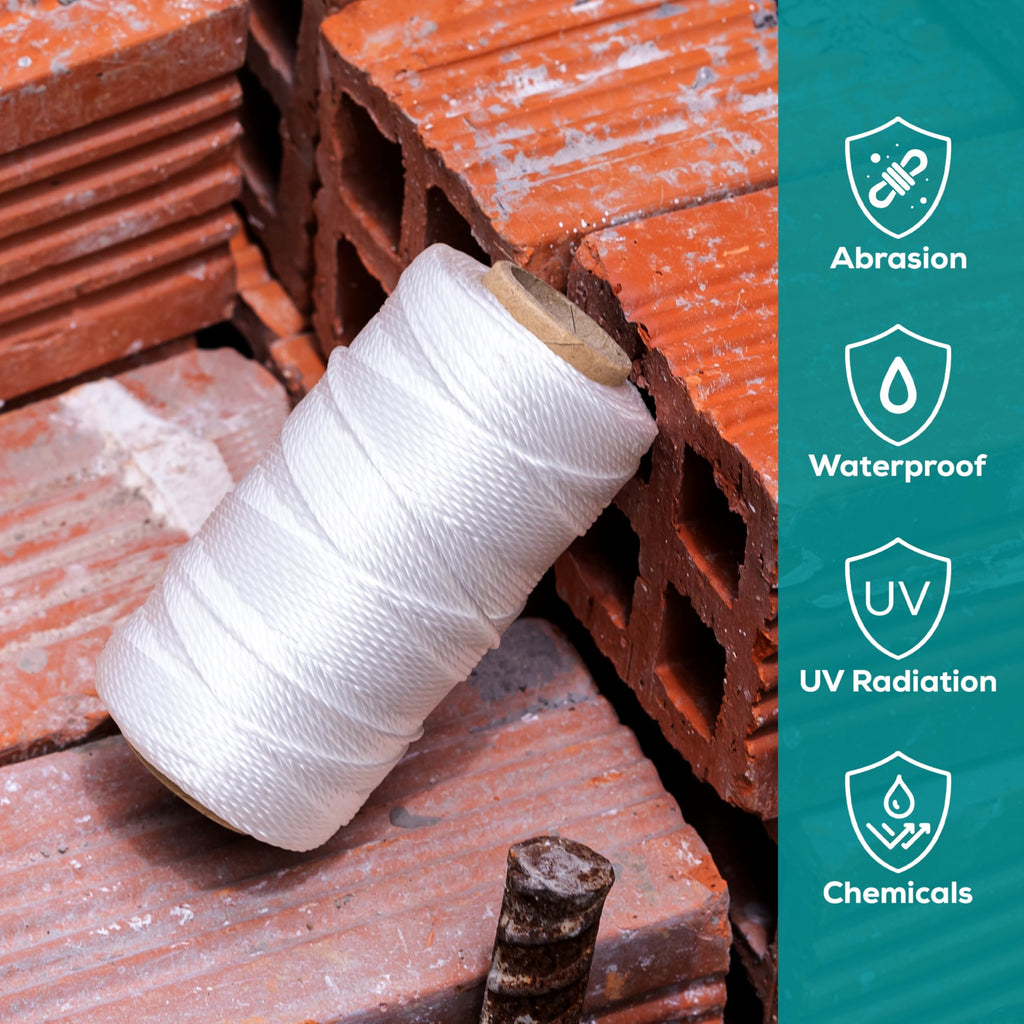 Mason Line String 260FT, 780FT, 390FT, 1500FT, 2300FT, Durable Construction Twine for Laying Bricks, Blocks, Fences in Gardening, DIY & Landscaping Projects (White, 393 Ft x 6 Pcs)