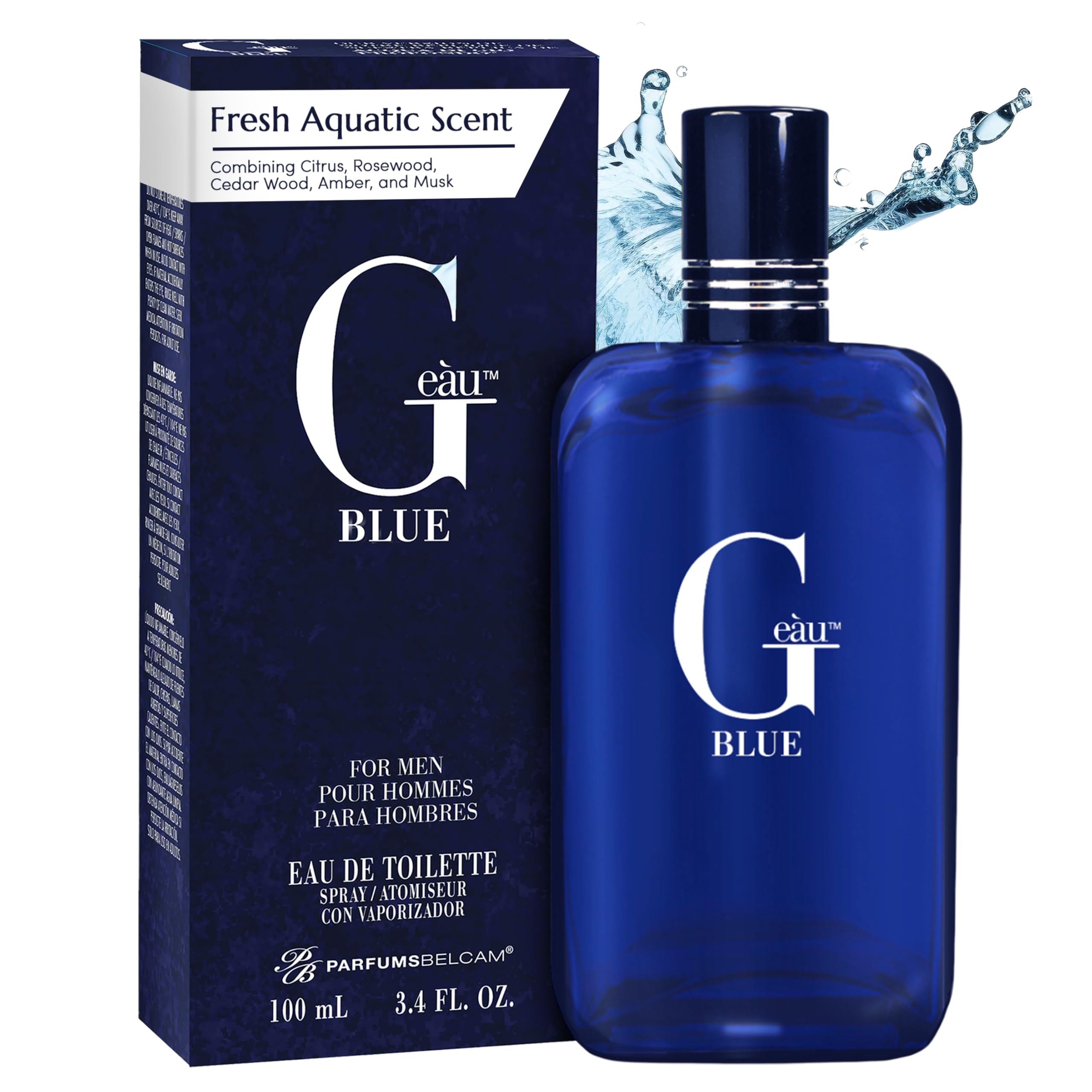 PB ParfumsBelcam G Eau Blue Eau de Toilette Spray ��� Men���s Cologne, Long-Lasting Summer Fragrance for Men and Teen Boys, Perfume para Hombre ��� 3.4 Fl Oz ��� Fresh Blue Scent