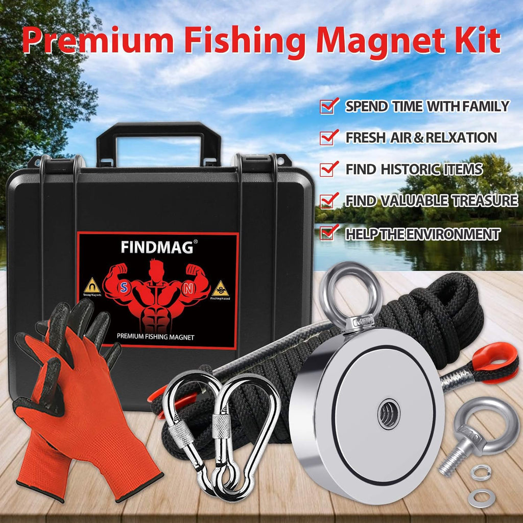 2625 lbs Fish Magnets Kit, Double Sided Magnet Fishing Kit with Rope, Super Strong Fishing Magnet for Retrieving Items in River, Lake, Beach, Lawn, 4.57" Diameter