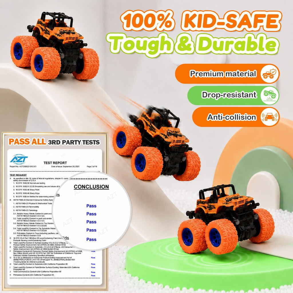 taessv Monster Truck Toys, 4 Pack Friction Powered Toy Cars Push and Go Truck Toys for Toddlers Kids Ages 2-4 3-5 4-7 Best Christmas Birthday Gift Party Favors for Boys and Girls 2 3 4 5 6 7 Year Old
