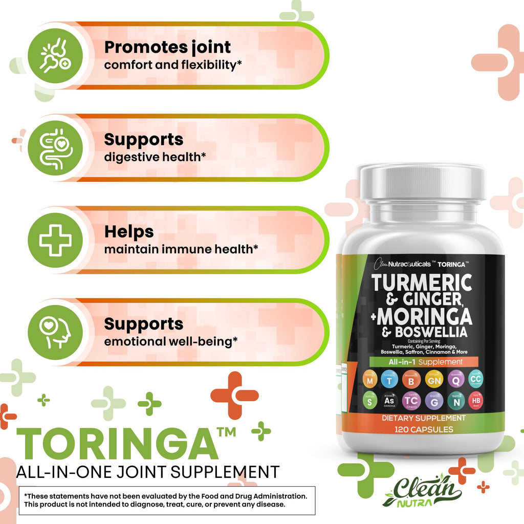 Turmeric Moringa Supplement | Ginger Boswellia Saffron - Supplement for Women and Men with Ceylon Cinnamon, Tart Cherry, Quercetin Garlic Nettle Holy Basil - 5Pack