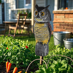 Glintoper Plastic Fake Owl Wagging Head Outdoor Statues 16.5 inch, Bird Scarecrow Horned Decoy, Bird Deterrents Scary Birds Away, Nature Enemy Pest Repellent for Outdoor Garden Yard Protectors