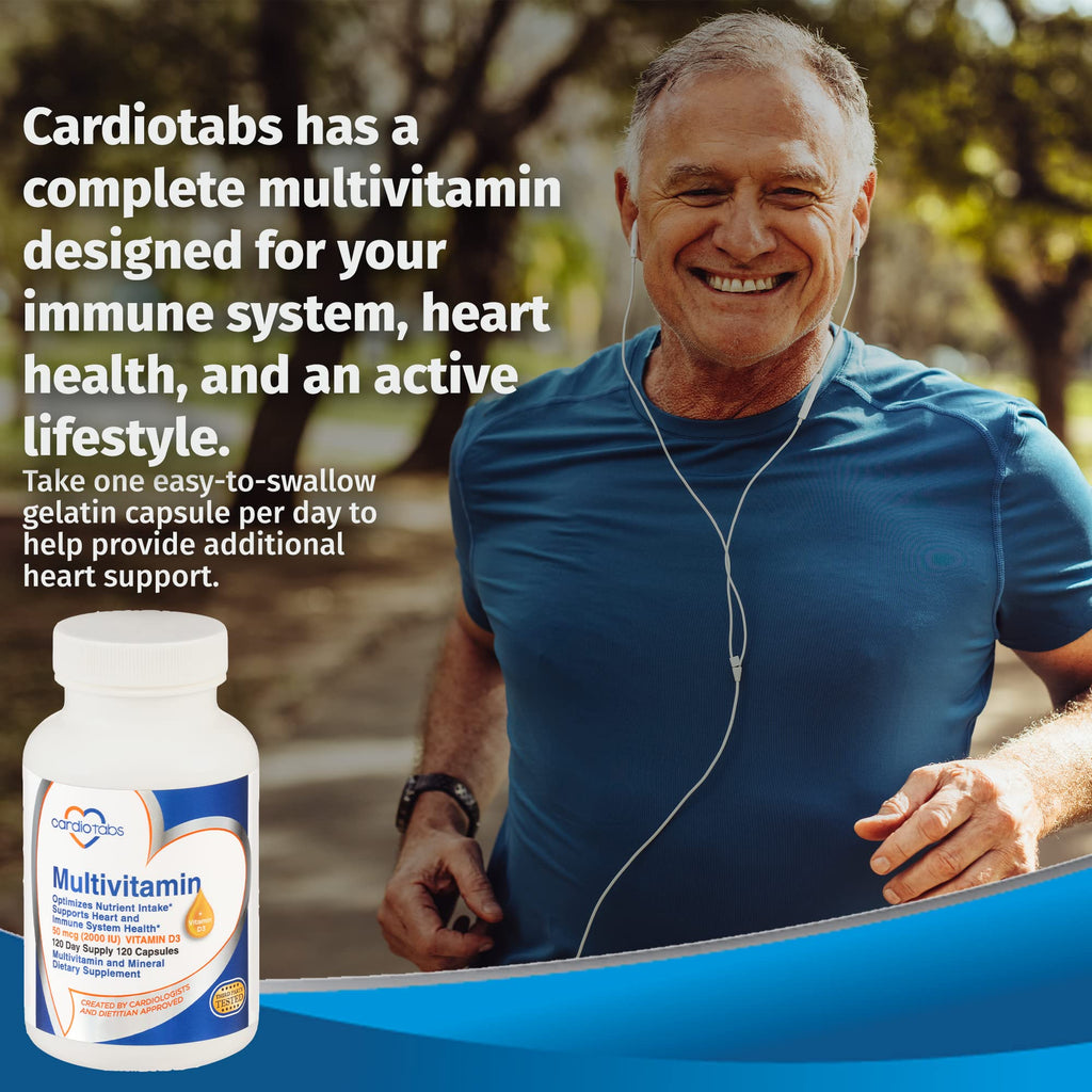 Cardiotabs Multivitamin - Heart and Immunity Supplements for Men & Women, Multivitamin for Men & Women, with Minerals B-Vitamin Complex, Vitamins A, C, E, K and 2000 IU Vitamin D3, 120-Count Bottle
