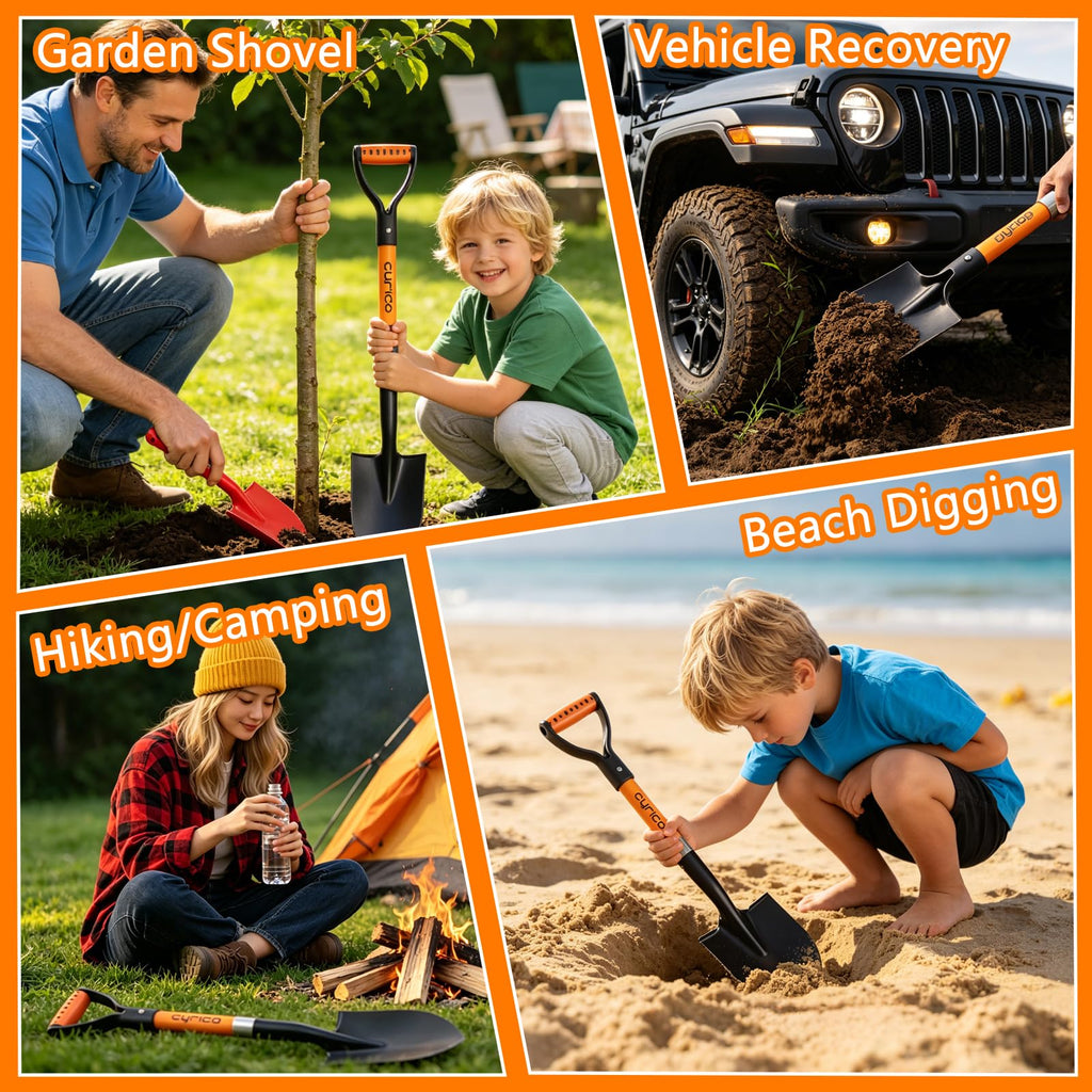 Cyrico 28 Inch Shovel for Digging, Heavy Duty Round Point Garden Shovel with D-Handle Fiberglass Handle, Portable Small Shovel for Gardening Landscaping Camping Snow Removal Beach Car Emergency Tool