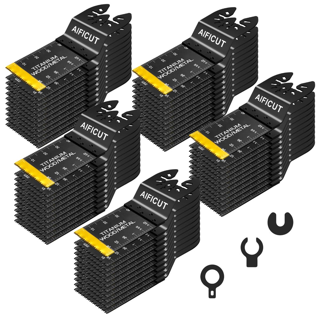 AIFICUT 55 PCS Oscillating Saw Blades Quick Release Universal oscillating Tool Blades Wood Plastics and Metal Multitool Blade Kits for Wood fit Dewalt Rockwell Milwaukee Makita Ryobi