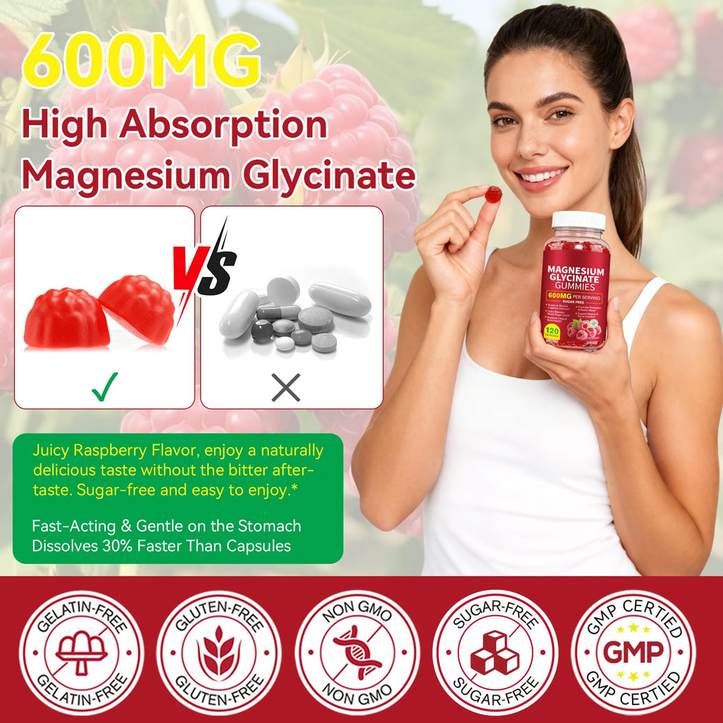 120 Count Magnesium Glycinate Gummies 600mg for Adults, Supports Relaxation, Magnesium Glycinate Chewable, Non-GMO, Sugar Free