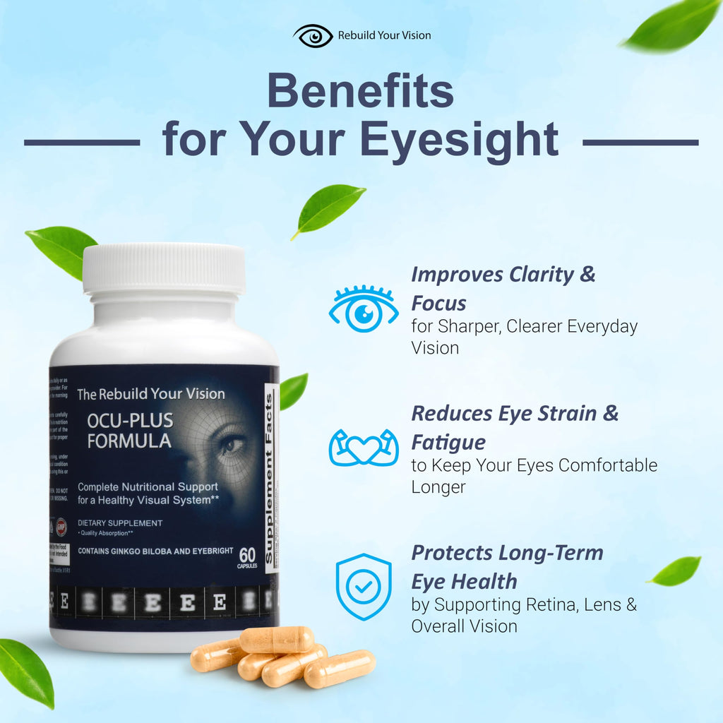 Rebuild Your Vision Ocu-Plus Formula – Eye Health Supplement with Lutein & Zeaxanthin – Supports Visual Clarity, Night Vision & Macular Health – with Bilberry, Ginkgo Biloba & NAC – 60 Capsules