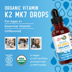 MaryRuth’s USDA Organic Vitamin K2 MK7 Liquid Drops for Adults & Kids | Sourced from Natto | Menaquinone- 7 | Vegan K2 Vitamin for Bone Health & Calcium Absorption | 1oz | Up to 90 Servings