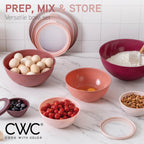 COOK WITH COLOR Mixing Bowls with Lids - 12 Piece Plastic Nesting Bowls Set includes 6 Prep Bowls and 6 Lids, Rhombus Design - Microwave Safe (Rose)