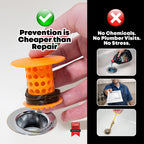 TubShroom Bathtub Drain Hair Catcher – In-Drain Tub Strainer & Clog Prevention Protector, Fits Standard 1.4”–1.75” Tub Drains, Easy Clean, Captures Human & Pet Hair out of Sight (Orange)