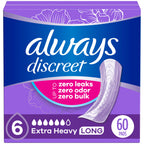 Always Discreet Adult Incontinence Pads for Women, Extra Heavy Absorbency, Regular Length, Postpartum Pads, 60 Count