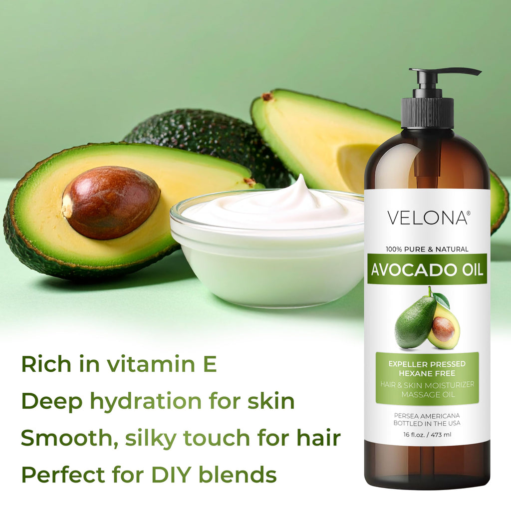 velona Avocado Oil 64 Fl Oz | 100% Pure and Natural Carrier Oil | Expeller-Pressed | Hair, Body and Skin Care | Use Today - Enjoy Results