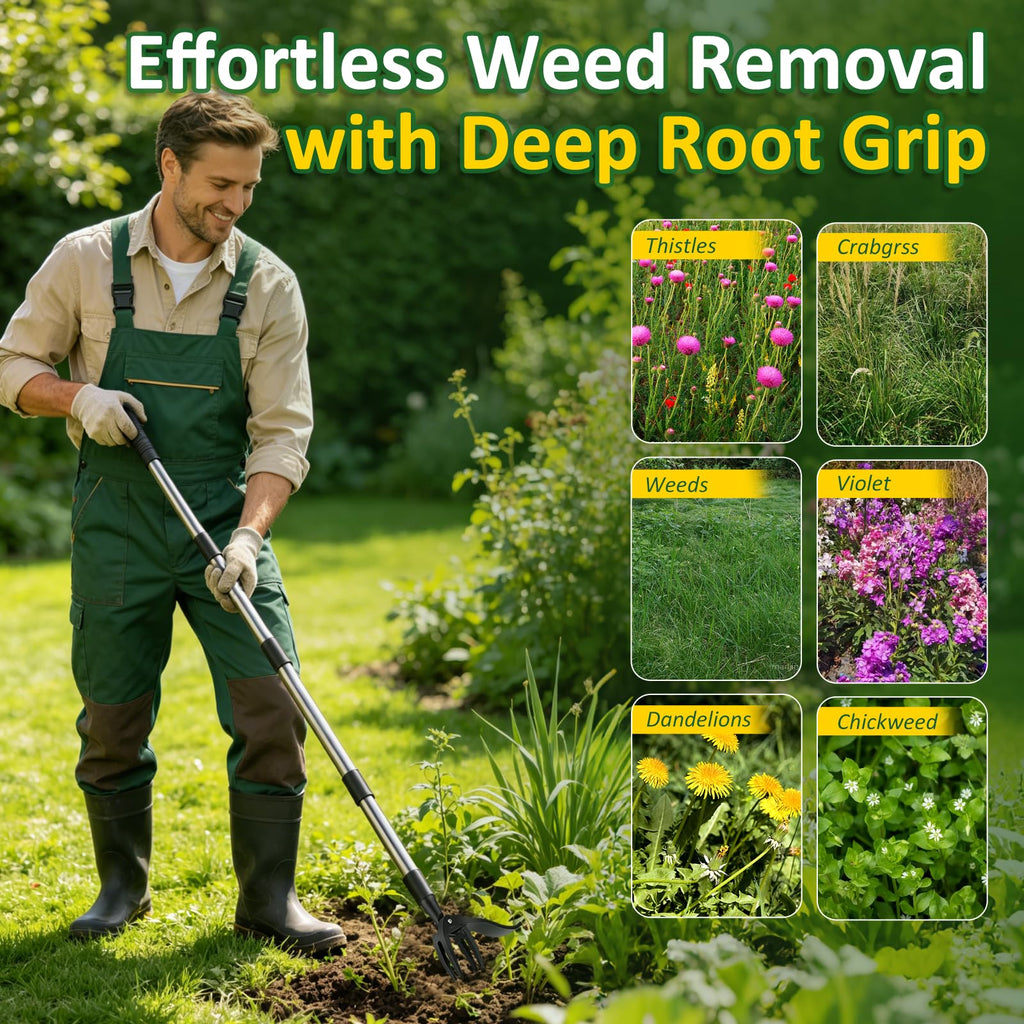 Weed Puller Tool - Adjustable Upright Weeder, 4 Claw Long-Handled Weeding Tool, No Need to Bend or Kneel to Weed Easily, Weeding Tool for Garden, Lawn, Farm and Courtyard