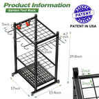 Sttoraboks Garden Tool Organizer Rack Up to 50 Tools, Heavy-Duty Steel Yard Tool Organizer for Garage Storage with 11 Hooks, Broom Holder & Garden Tool Rack for Shed, Patio, Outdoor Use, Black