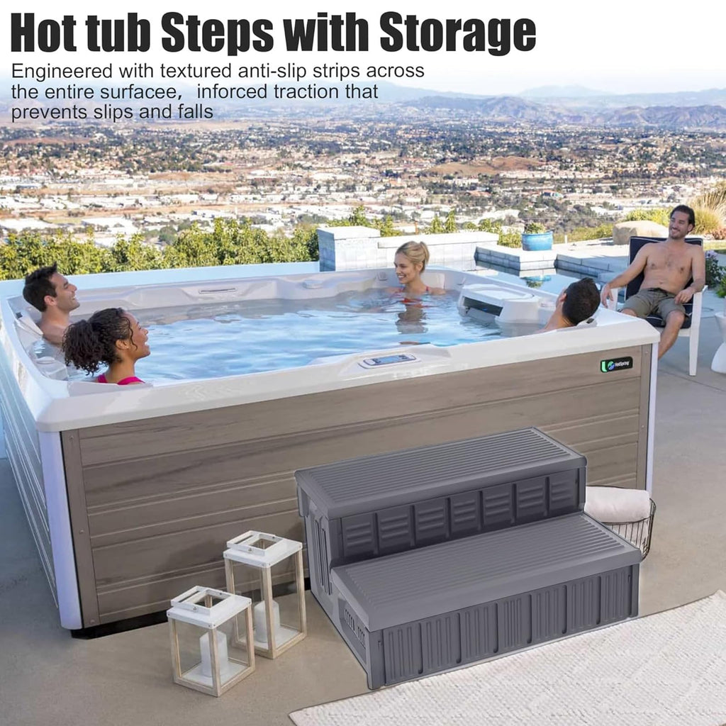 Hot Tub Steps, Outdoor Spa Steps with Storage, Non-Slip & Sturdy Hot Tub Stairs, 36 Inches Long