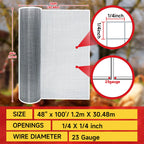 Sanzeus Hardware Cloth, 1/4 Inch 48in x 100ft 23 Gauge, Double-Layer Hot-Dip Galvanizing After Welding, Chicken Wire Fence Wire Mesh Poultry Netting Garden Fence Tree Guard Rolls
