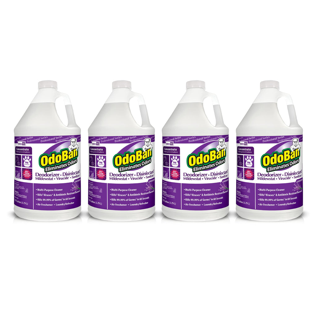 OdoBan Professional Disinfectant and Odor Eliminator Concentrate, Made in the USA, Lavender Scent, 4-Pack, 1 Gallon Each