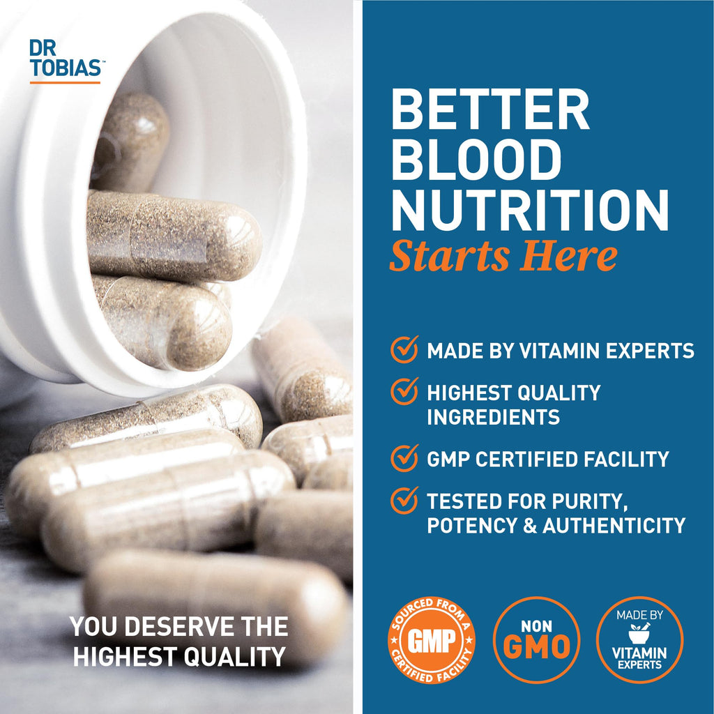 Dr. Tobias Blood Pressure Support Supplement with Hawthorn, Hibiscus Flower, Olive Leaf & Garlic, Supports Normal Circulatory Health with Vitamins C, B6, B12, Niacin, Folate & Herbs, 90 Capsules