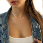 Annika Bella Silver Heart Necklace for Women, Waterproof Dainty Sliding Bead Heart Charm Necklace, Adjustable Minimalist Everyday Jewelry Gift for Her