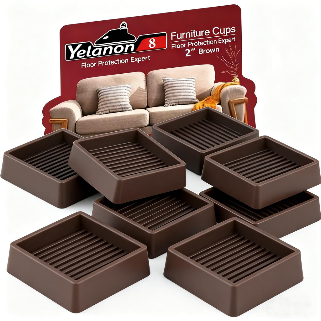 Yelanon Furniture Coasters,8 Pcs 2” Furniture Caster Cups - Non Slip Pads Hardwood Floors - Non Skid Furniture Grippers, Rubber Furniture Feet, Anti Slide Floor Protector for Bed Couch Stoppers