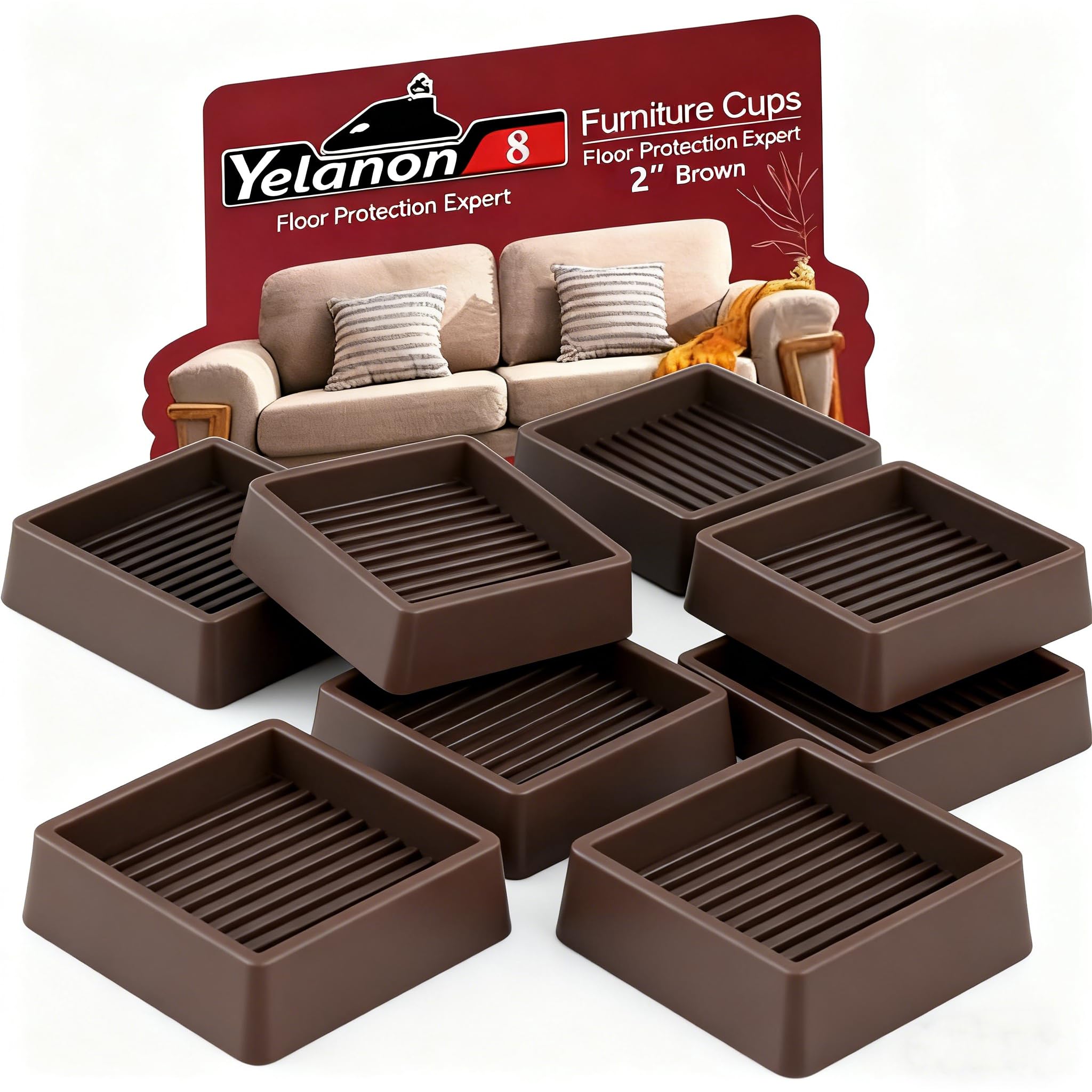 Yelanon Furniture Coasters,8 Pcs 2” Furniture Caster Cups - Non Slip Pads Hardwood Floors - Non Skid Furniture Grippers, Rubber Furniture Feet, Anti Slide Floor Protector for Bed Couch Stoppers