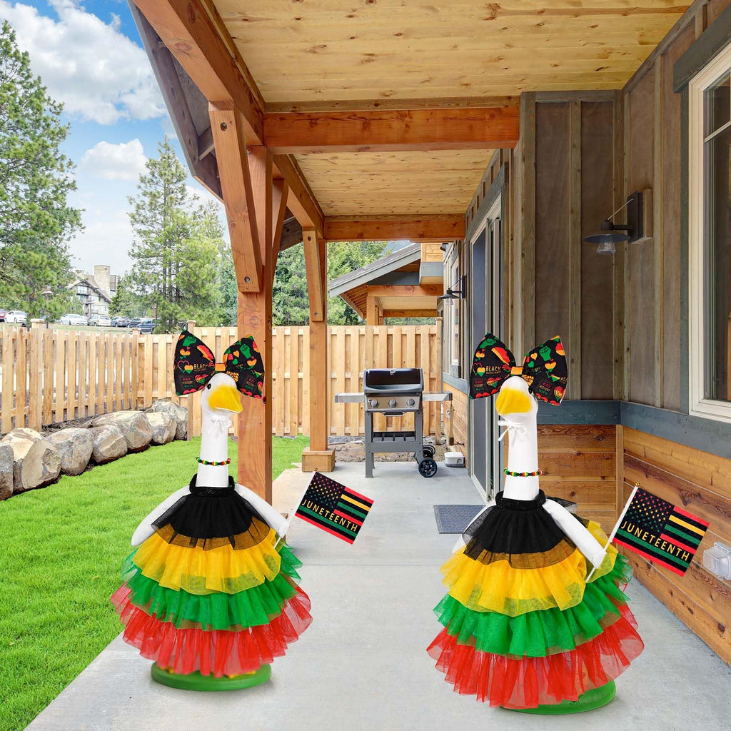 JcHrmers Juneteenth Porch Goose Outfit African American Goose Outfits Freedom Day Geese Clothes Fits 23" Cement Plastic Goose Statue for Juneteenth Outdoor Indoor Garden Yard Patio Decoration