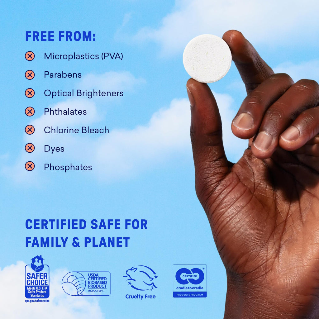 BLUELAND 100% Plastic-Free Laundry Detergent Tablets, 60ct, Free & Clear