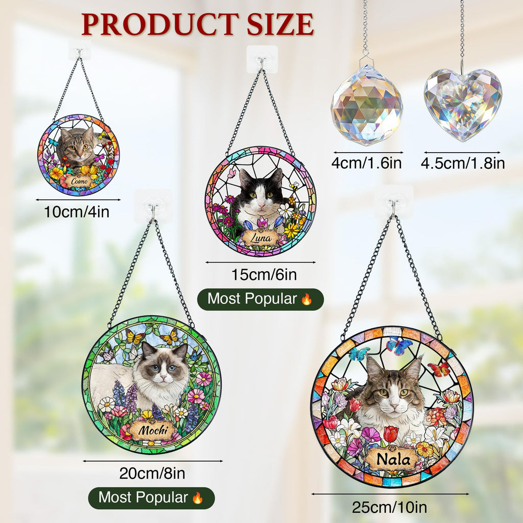 Personalized Pet Stained Glass Suncatcher Dog Cat Memorial Window Hanging