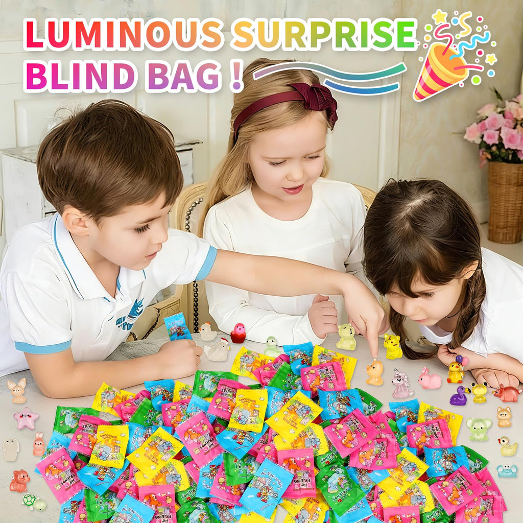 EKisemio 120Pcs Mini Resin Animals Blind Bags, Glow Mystery Figures Bags