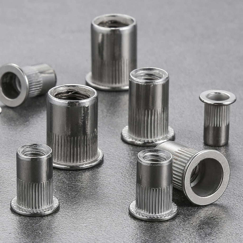 Wensilon 200Pcs Rivet Nut M6 Metric Stainless Steel 304 Finish Flat Head Rivnut Threaded Insert Nut Knurled Body